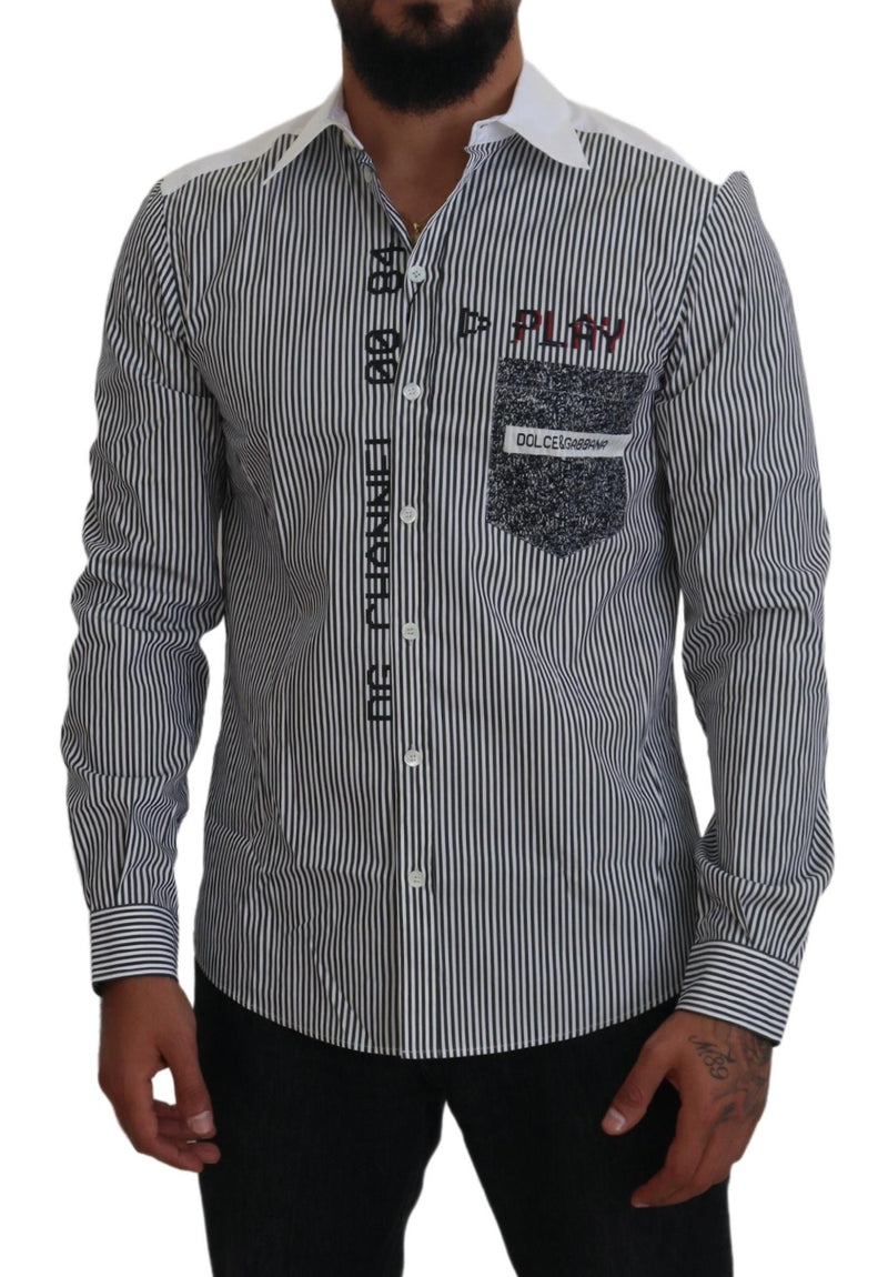 Slim Fit Striped Casual Shirt with Channel Motive Dolce & Gabbana