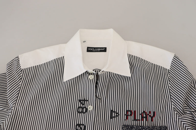 Slim Fit Striped Casual Shirt with Channel Motive Dolce & Gabbana