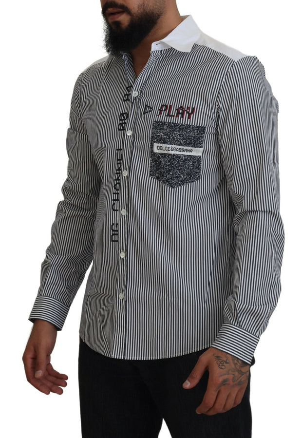 Slim Fit Striped Casual Shirt with Channel Motive Dolce & Gabbana