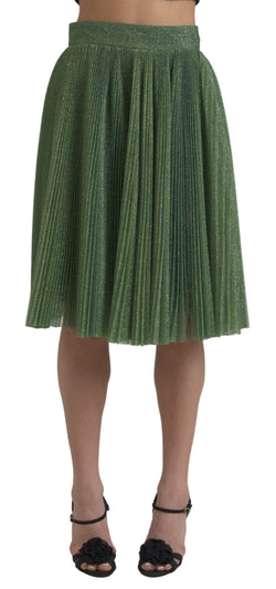 Enchanting Metallic Green Pleated A-Line Skirt Dolce & Gabbana