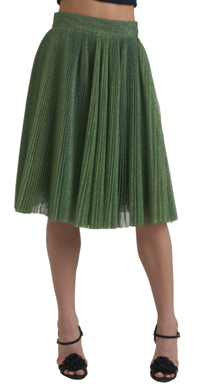 Enchanting Metallic Green Pleated A-Line Skirt Dolce & Gabbana