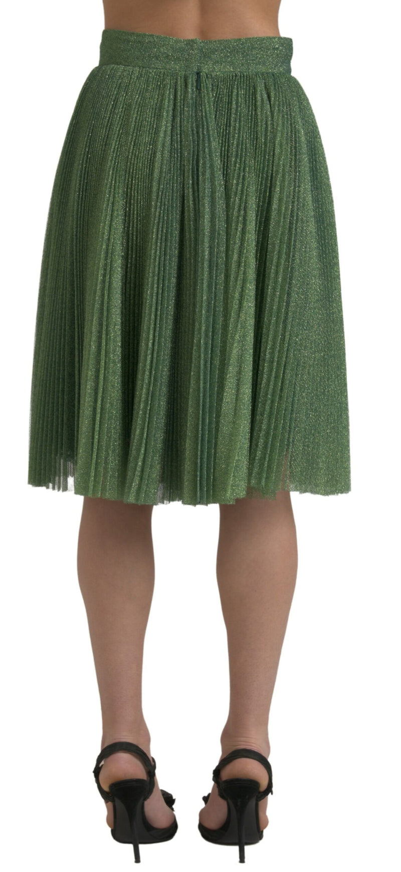 Enchanting Metallic Green Pleated A-Line Skirt Dolce & Gabbana