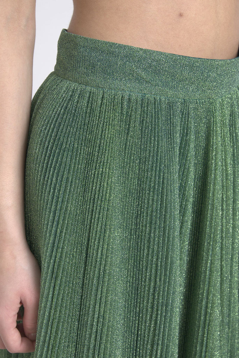 Enchanting Metallic Green Pleated A-Line Skirt Dolce & Gabbana