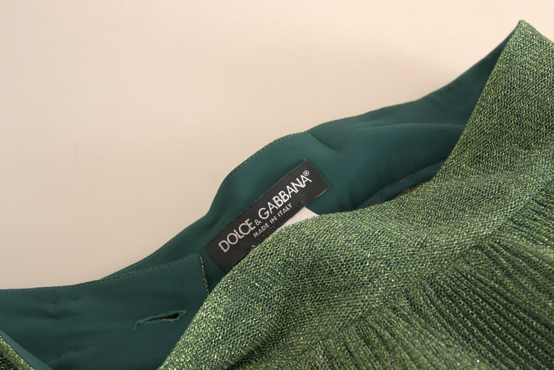 Enchanting Metallic Green Pleated A-Line Skirt Dolce & Gabbana