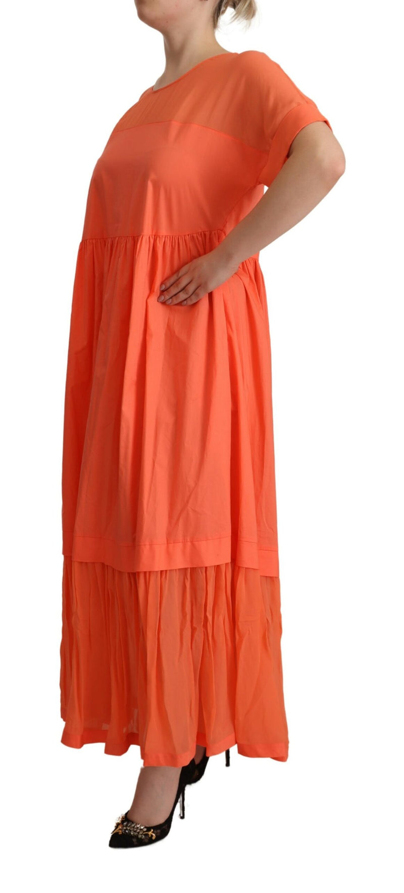 Elegant Coral Maxi Dress with Short Sleeves Twinset