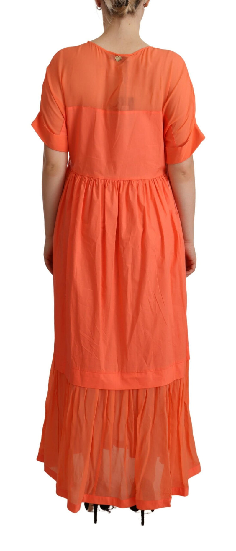 Elegant Coral Maxi Dress with Short Sleeves Twinset