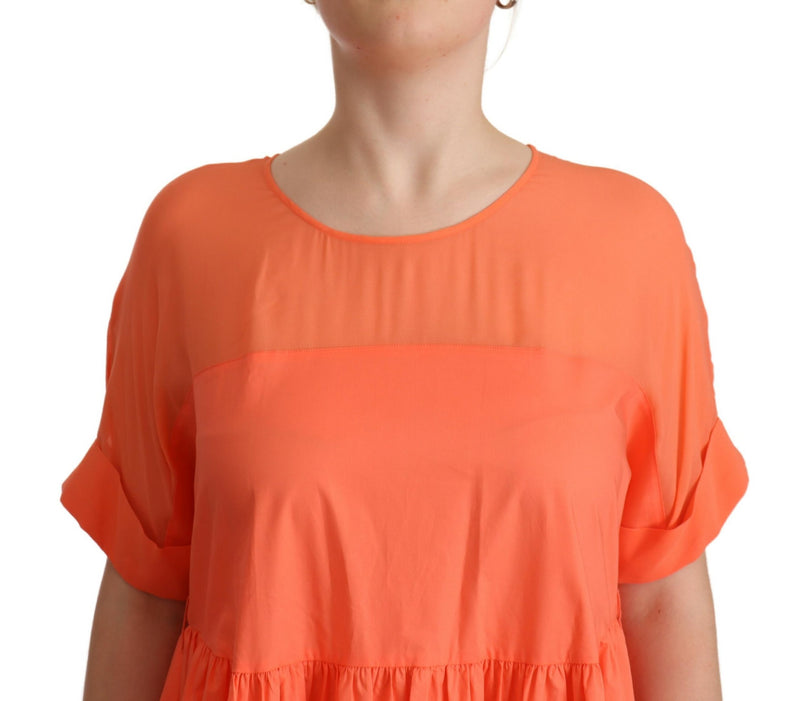 Elegant Coral Maxi Dress with Short Sleeves Twinset