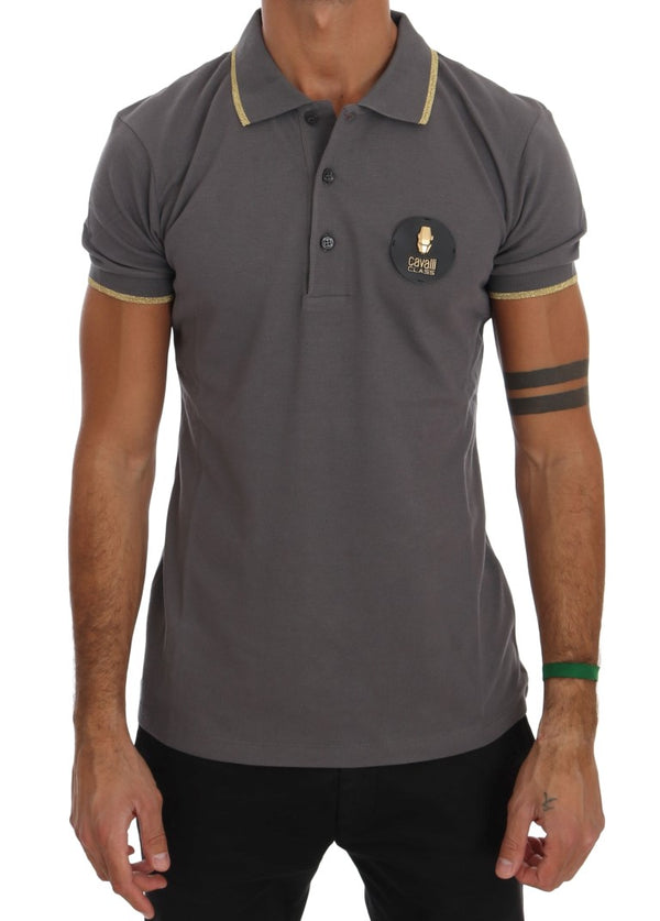 Elegant Grey Cotton Polo Shirt Roberto Cavalli