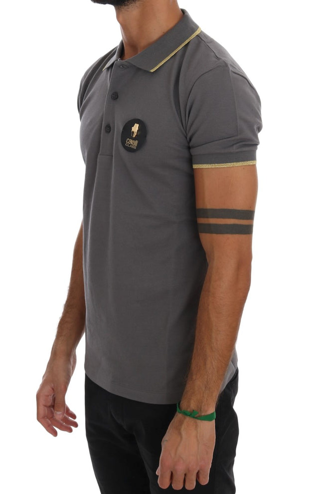 Elegant Grey Cotton Polo Shirt Roberto Cavalli