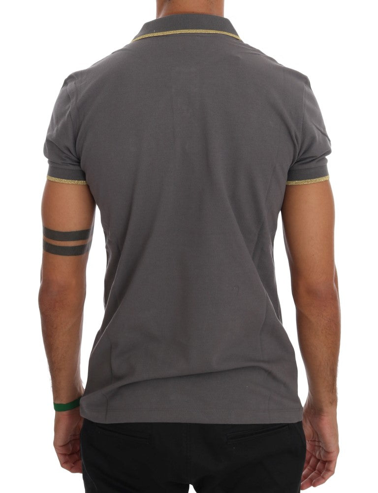 Elegant Grey Cotton Polo Shirt Roberto Cavalli