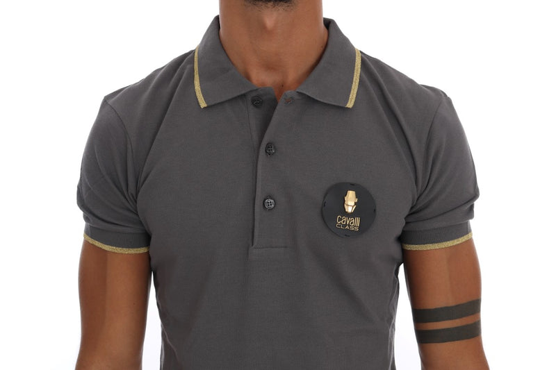 Elegant Grey Cotton Polo Shirt Roberto Cavalli