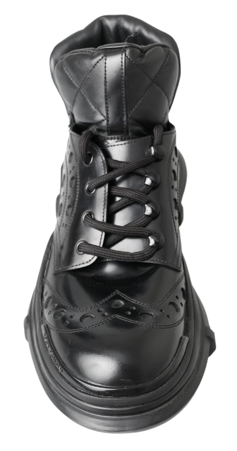 Elegant Black Leather Ankle Boots Dolce & Gabbana