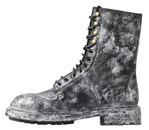 Chic Black Lace-Up Boots with Gray White Fade Dolce & Gabbana