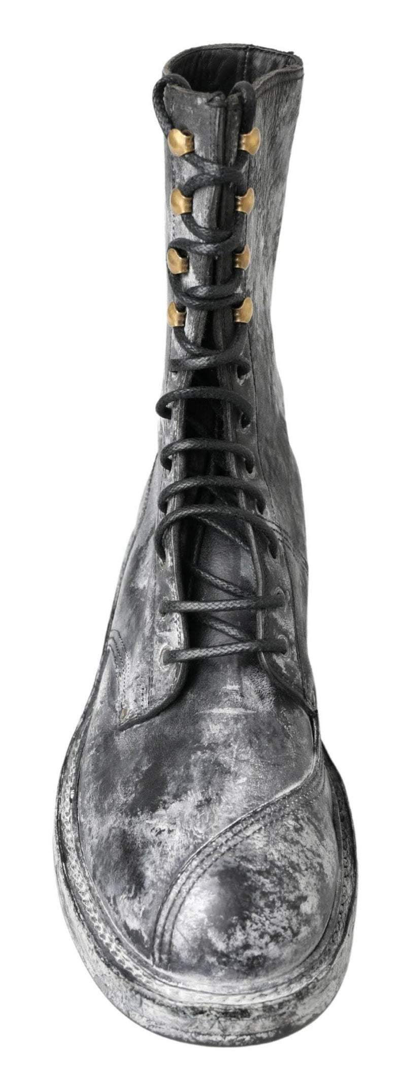 Chic Black Lace-Up Boots with Gray White Fade Dolce & Gabbana