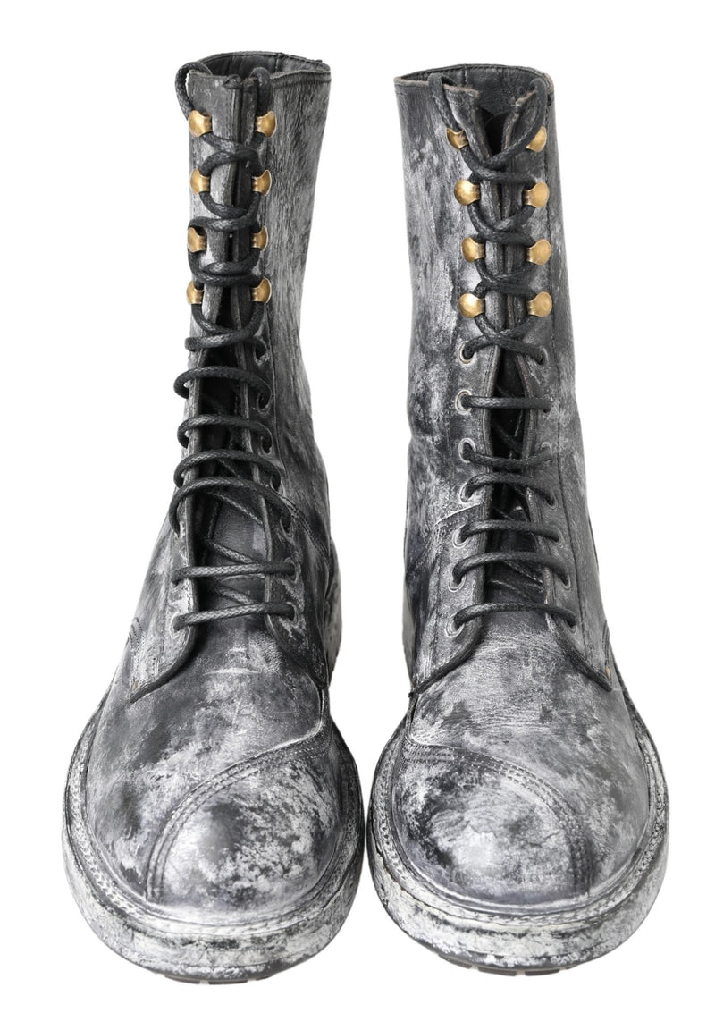 Chic Black Lace-Up Boots with Gray White Fade Dolce & Gabbana