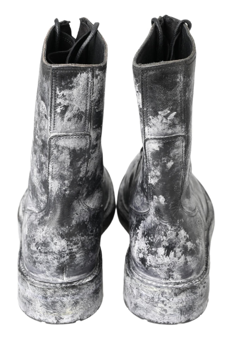 Chic Black Lace-Up Boots with Gray White Fade Dolce & Gabbana