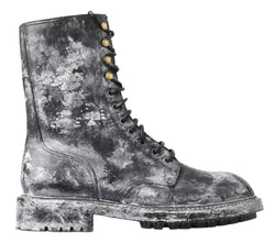 Chic Black Lace-Up Boots with Gray White Fade Dolce & Gabbana