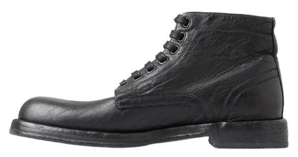 Equisite Black Lace-Up Leather Boots Dolce & Gabbana