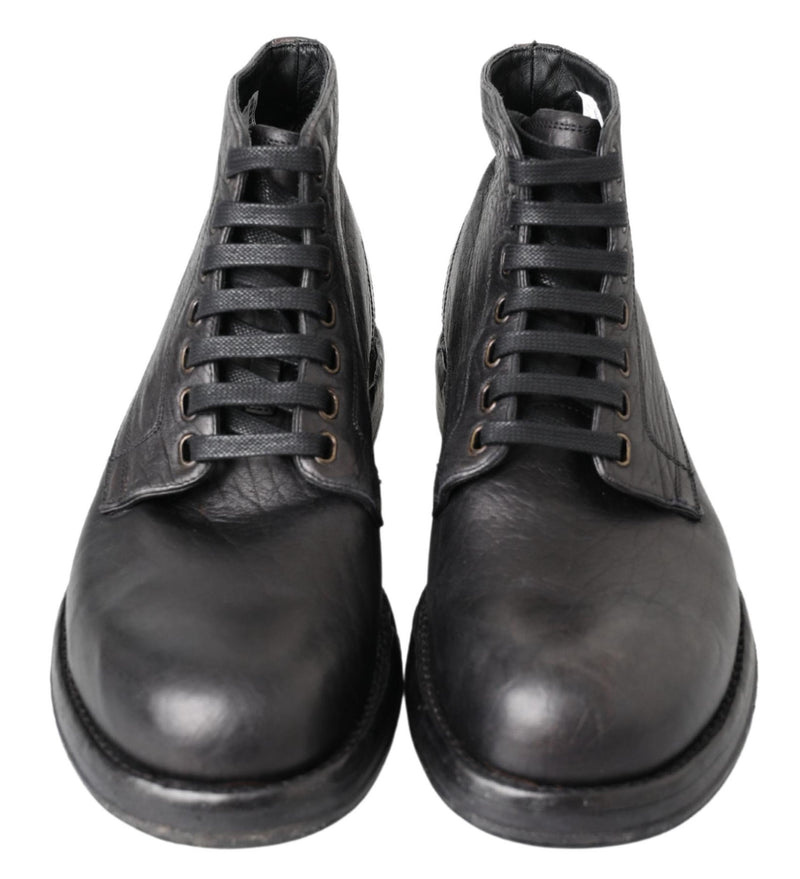 Equisite Black Lace-Up Leather Boots Dolce & Gabbana