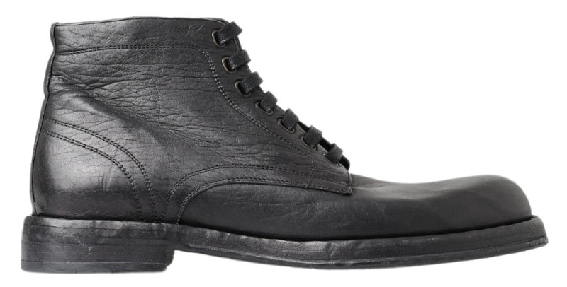 Equisite Black Lace-Up Leather Boots Dolce & Gabbana