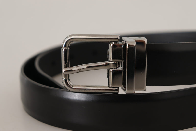 Elegant Black Leather Belt with Metal Buckle Dolce & Gabbana