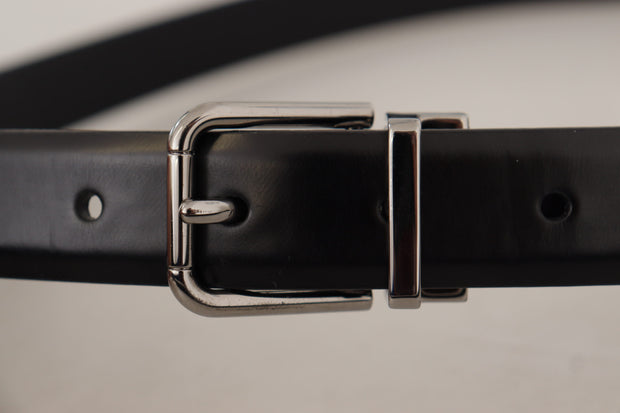 Elegant Black Leather Belt with Metal Buckle Dolce & Gabbana