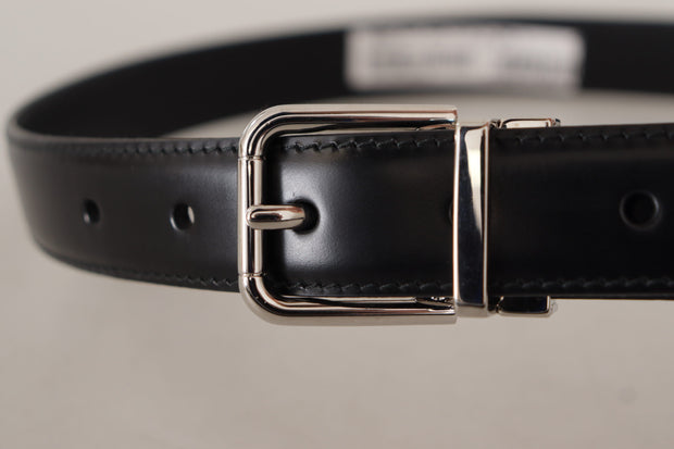 Sleek Black Leather Belt with Metal Buckle Dolce & Gabbana