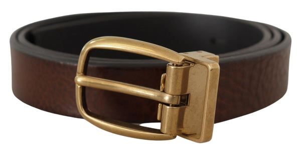 Elegant Brown Leather Belt with Logo Buckle Dolce & Gabbana