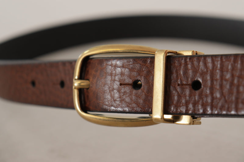 Elegant Brown Leather Belt with Logo Buckle Dolce & Gabbana