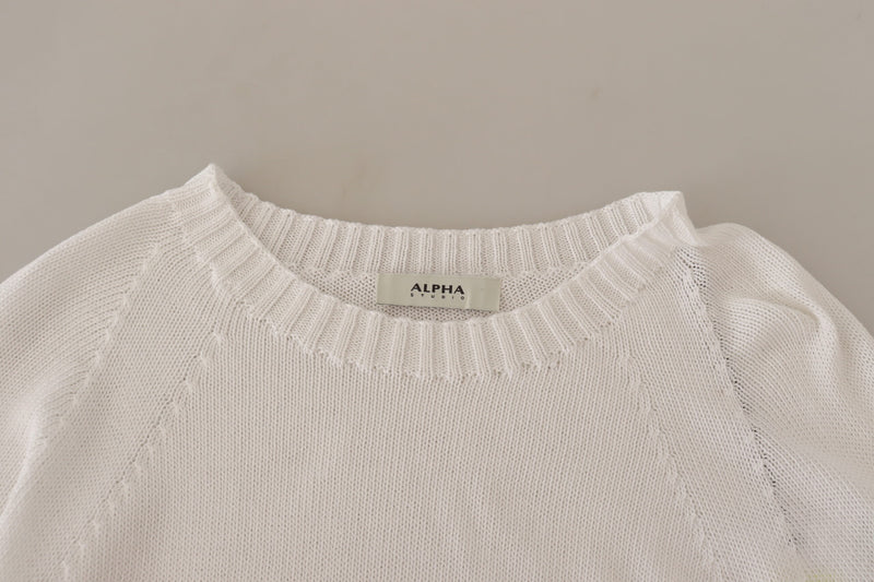 Elegant White Cotton Pullover Sweater Alpha Studio