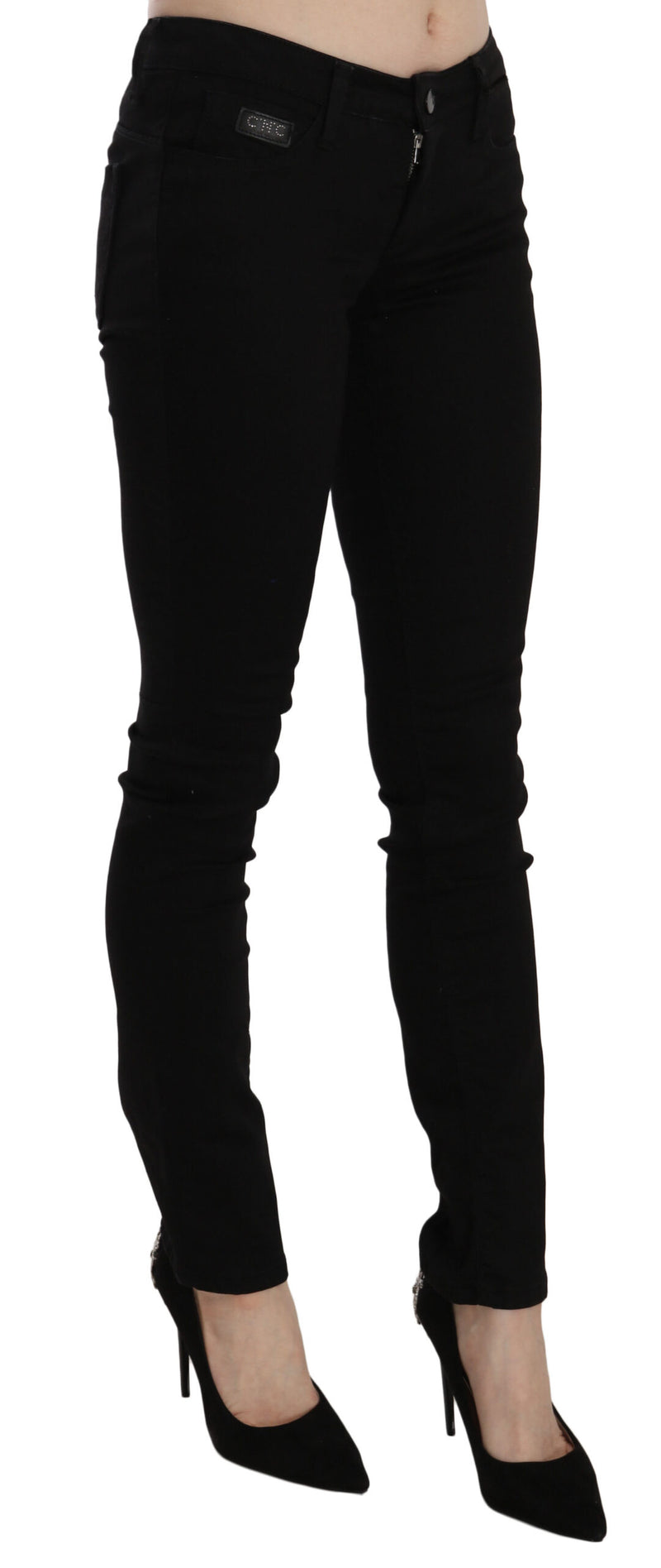 Elegant Black Mid Waist Slim Fit Jeans Costume National