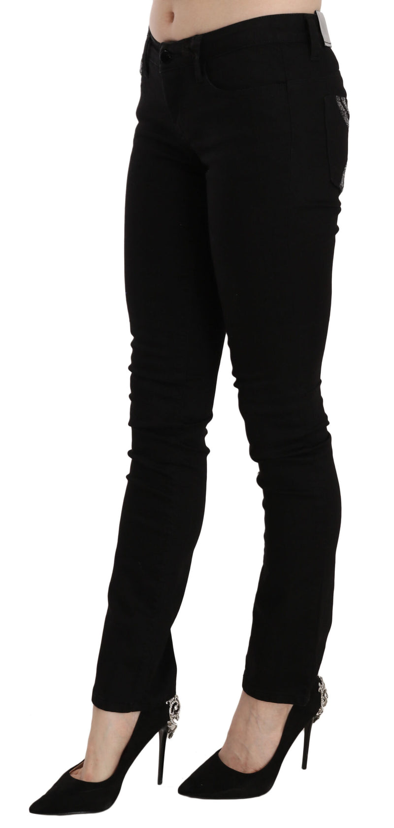 Elegant Black Mid Waist Slim Fit Jeans Costume National