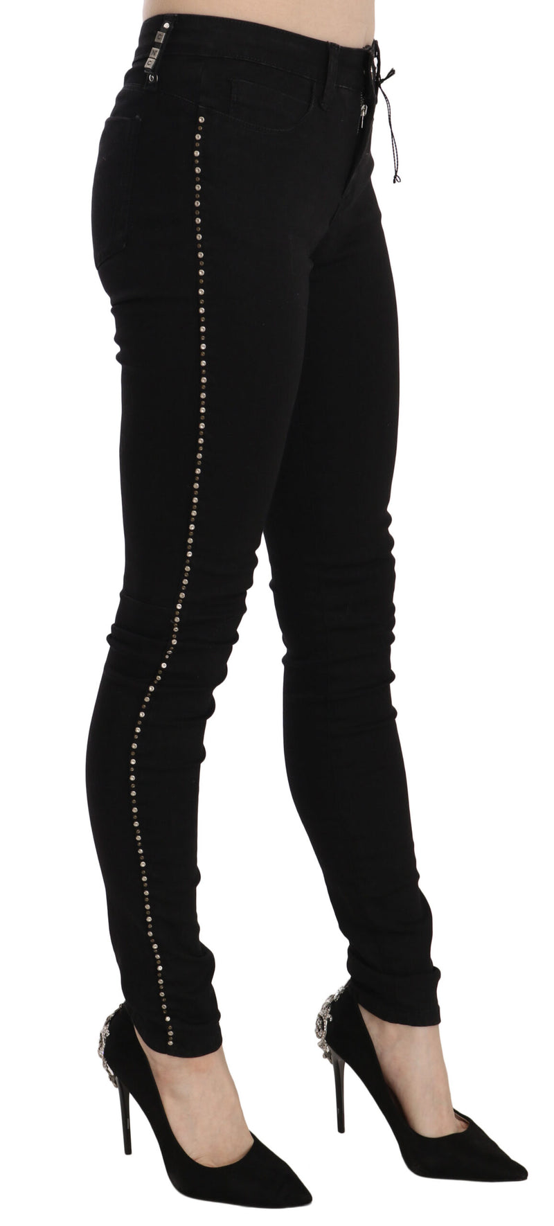 Chic Mid Waist Skinny Black Denim Costume National