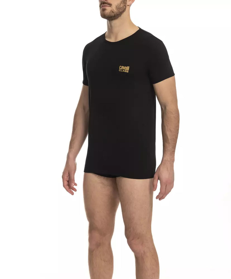 Black Cotton Men T-Shirt Cavalli Class