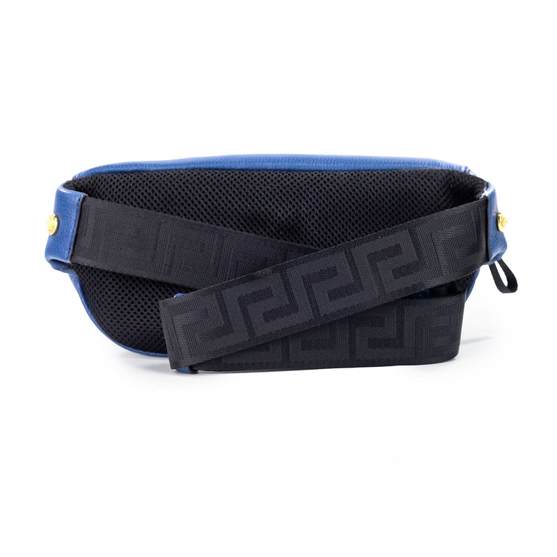 Small Navy Calf Leather Medusa Pendant Fanny Waist Pack Belt Bag Versace