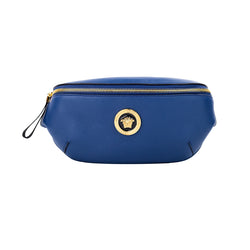 Small Navy Calf Leather Medusa Pendant Fanny Waist Pack Belt Bag Versace