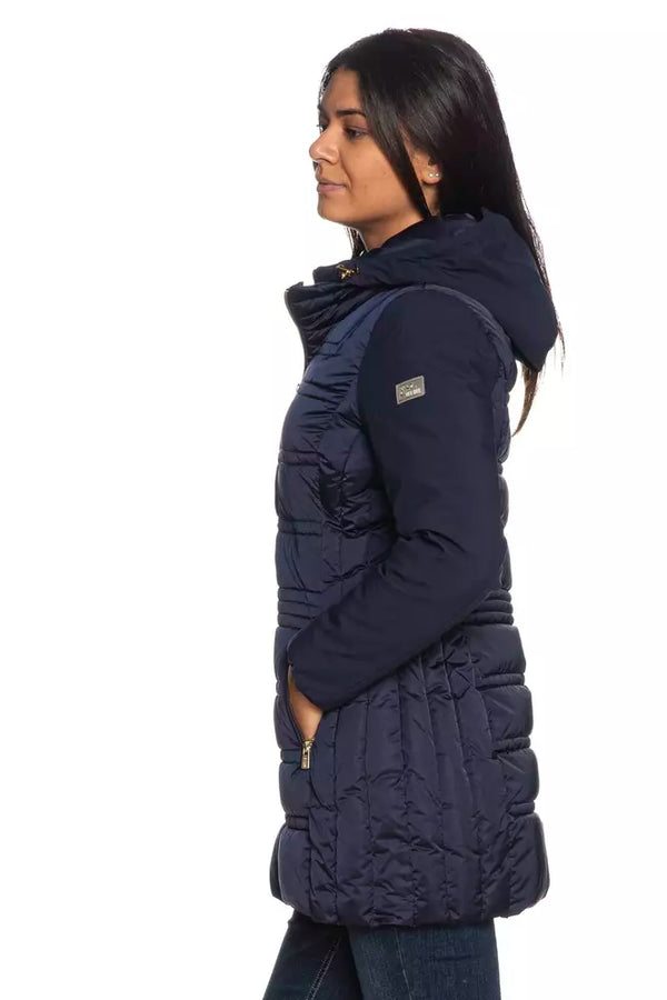 Chic Blue Technical Fabric Jacket with Hood Yes Zee