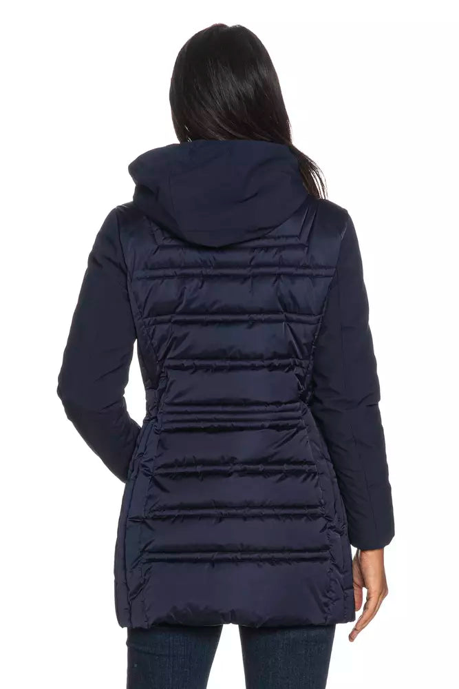 Chic Blue Technical Fabric Jacket with Hood Yes Zee