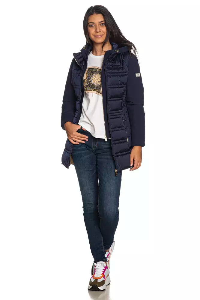 Chic Blue Technical Fabric Jacket with Hood Yes Zee