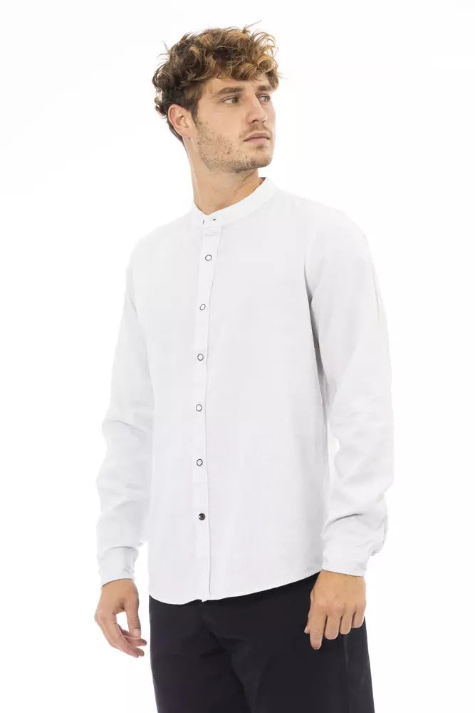 White Linen Men Shirt Baldinini Trend