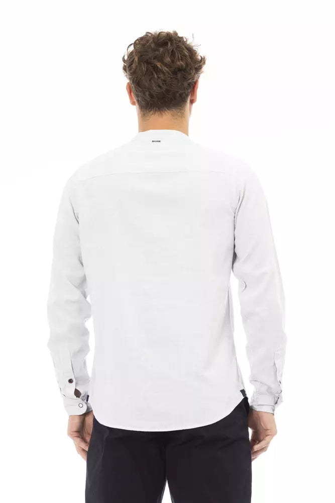 White Linen Men Shirt Baldinini Trend