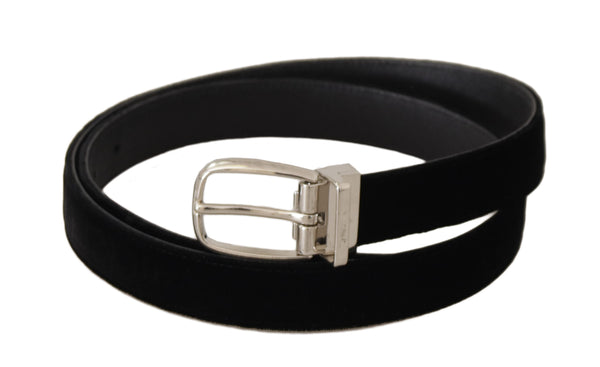 Elegant Velvet Black Belt with Logo Buckle Dolce & Gabbana