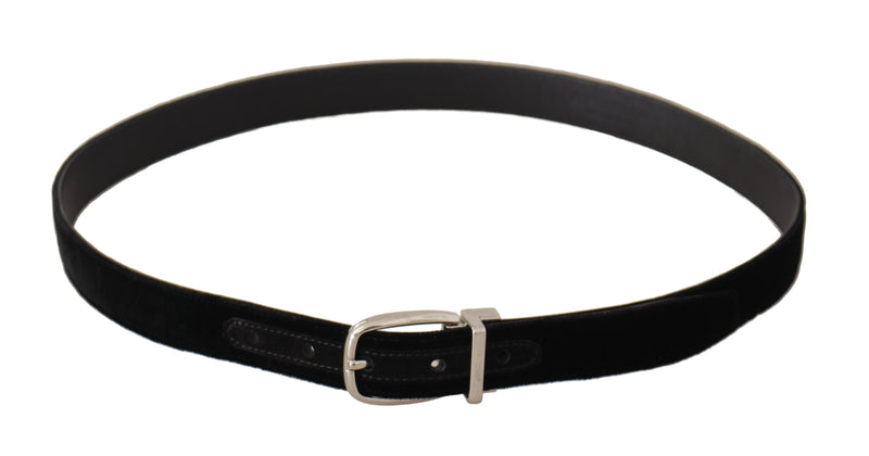 Elegant Velvet Black Belt with Logo Buckle Dolce & Gabbana