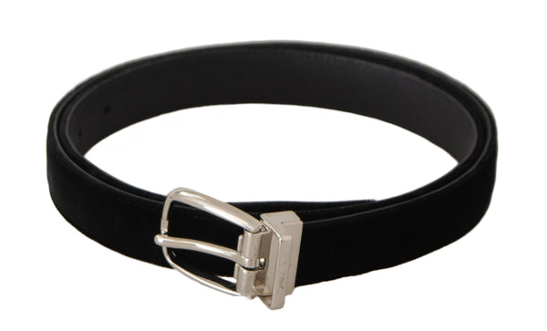 Elegant Velvet Black Belt with Logo Buckle Dolce & Gabbana