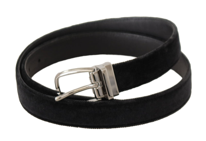 Elegant Velvet Designer Belt with Logo Engraved Buckle Dolce & Gabbana