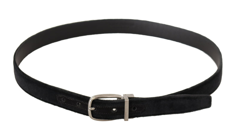 Elegant Velvet Designer Belt with Logo Engraved Buckle Dolce & Gabbana