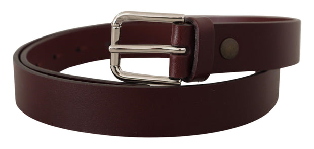 Maroon Luxe Leather Belt with Metal Buckle Dolce & Gabbana