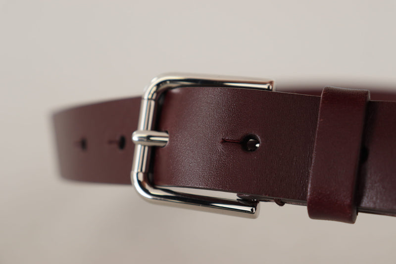 Maroon Luxe Leather Belt with Metal Buckle Dolce & Gabbana