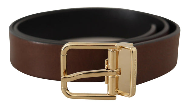 Elegant Brown Leather Belt with Metal Buckle Dolce & Gabbana