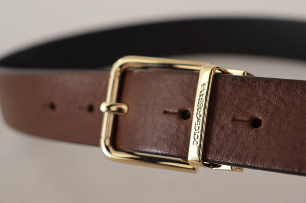 Elegant Brown Leather Belt with Metal Buckle Dolce & Gabbana